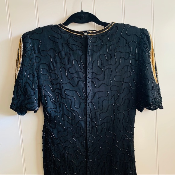 Vintage Denise Elle Black Silk Sequined Gown - Picture 4 of 8